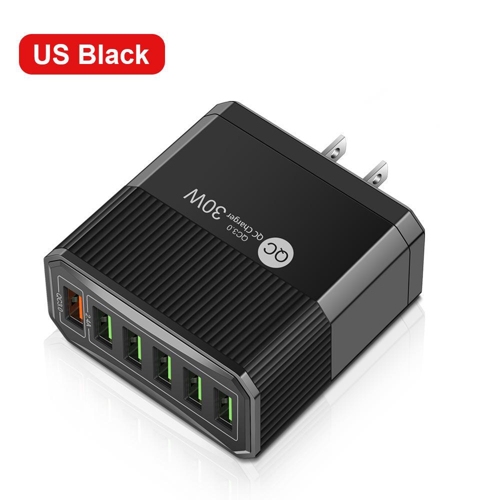 30-ваттное многопортовое быстрое зарядное устройство для телефона с 6 портами QC3.0 и штекерами EU, US, UK, Korean