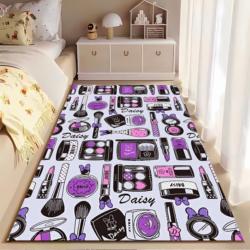 Makeup Pattern Rug with Daisy Motif Design. Non-slip rug suitable for living room and bedroom sofas.