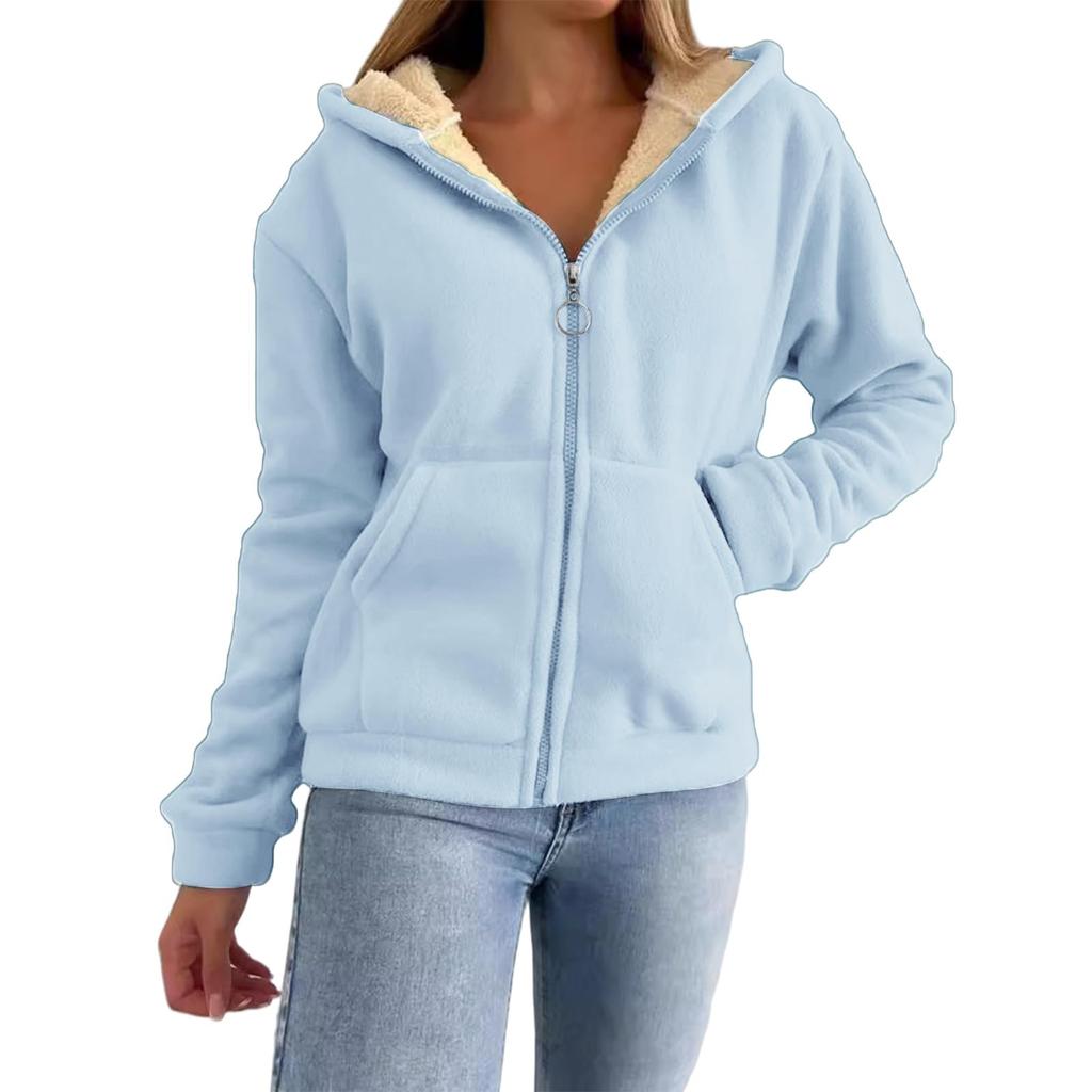 Женская мода повседневная теплая кардиган-толстовка с капюшоном на молнии с карманом-молнией