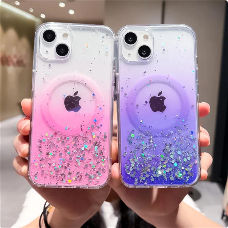 Роскошный блестящий прозрачный чехол Magsafe с беспроводной зарядкой для iPhone 15 14 13 12 11 Pro Max Samsung S24 Ultra S23 Plus S22 Soft Silico