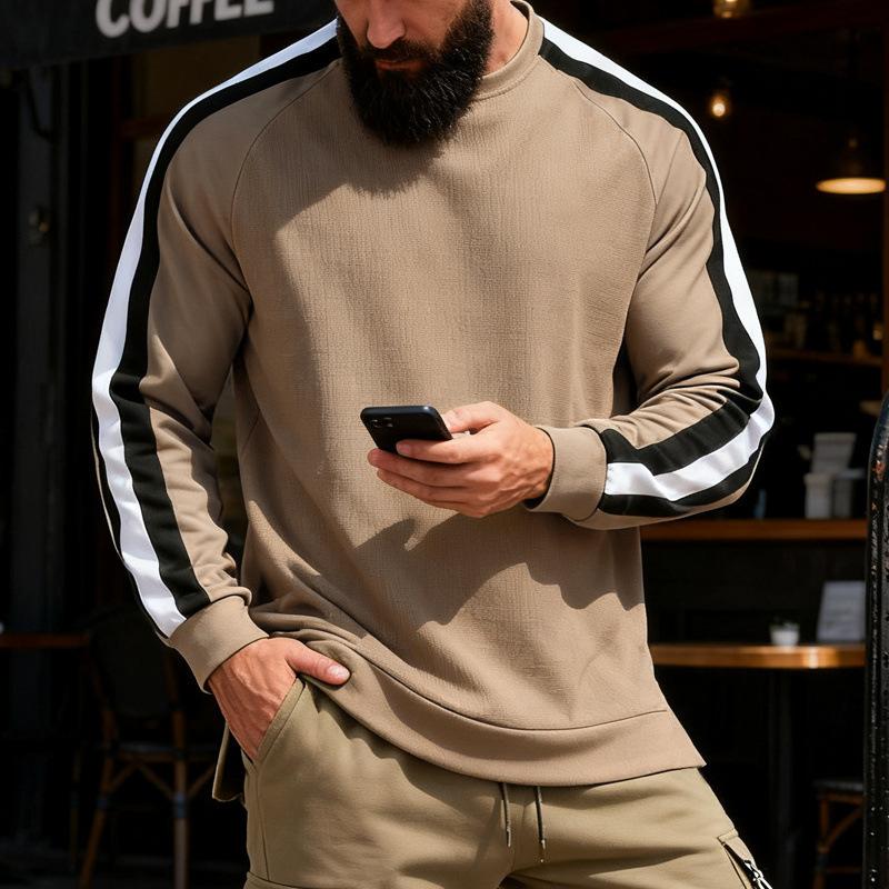 Men S Loose Striped Crew Neck Long Sleeve Sweatshirt Spring Autumn