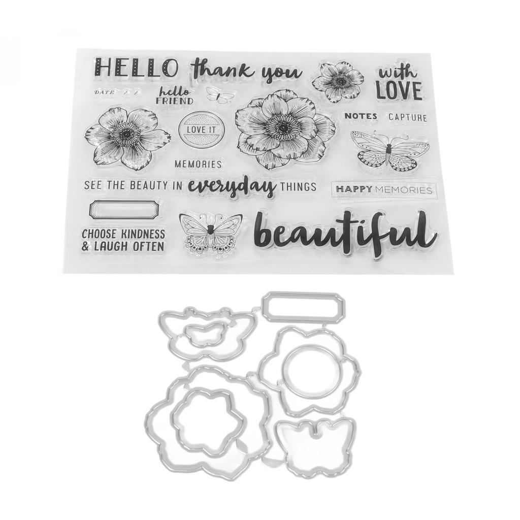Clear Stamp Kit Unique Flower Design Transparent Template Embossing Cutting Die Set for DI