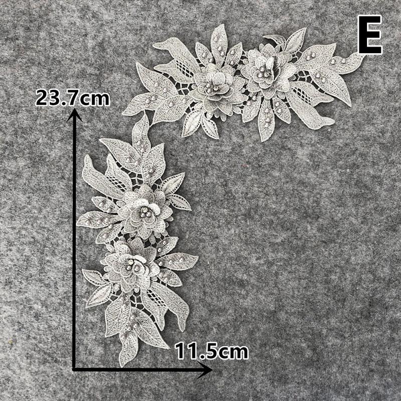 1 Pair Wedding Bridal Sew On Hollow Flower Lace Trim DIY Patches Embroidery Applique 3D