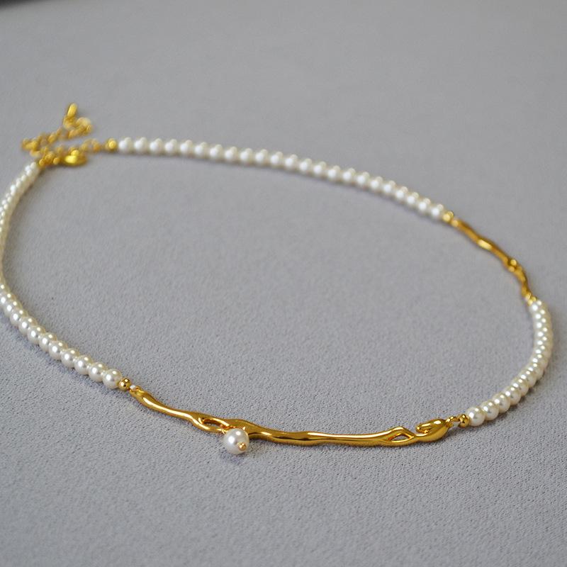 Vintage French Brass & Gold-Plated Pearl Branch Necklace for Women