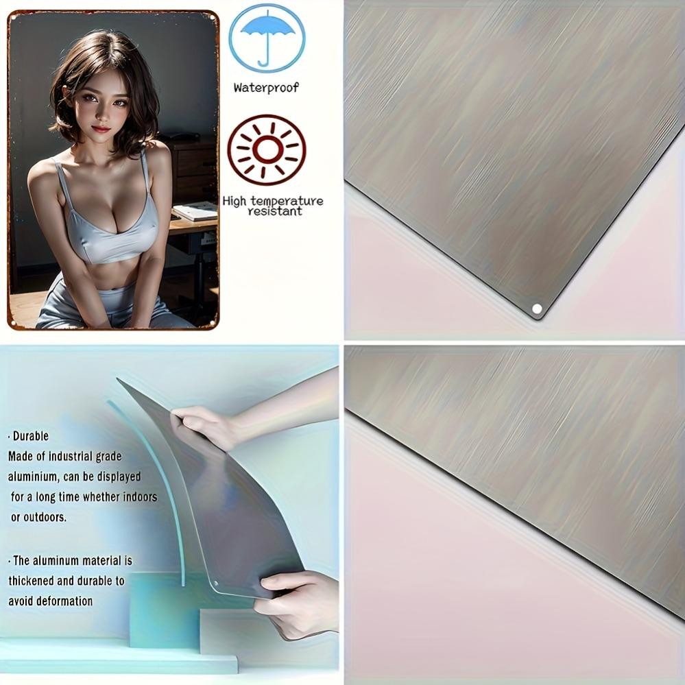 Винтажный металлический плакат для женщин - Элегантный портрет с каштановыми волосами и красными губами - Водонепроницаемый алюминиевый знак с клеем - Домашнее кафе Ba