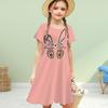 Girls 3D Print Cute Rabbit Ears Dresses Kids Girl Party Short Sleeved Princess Dress Tank 3D Print Dress