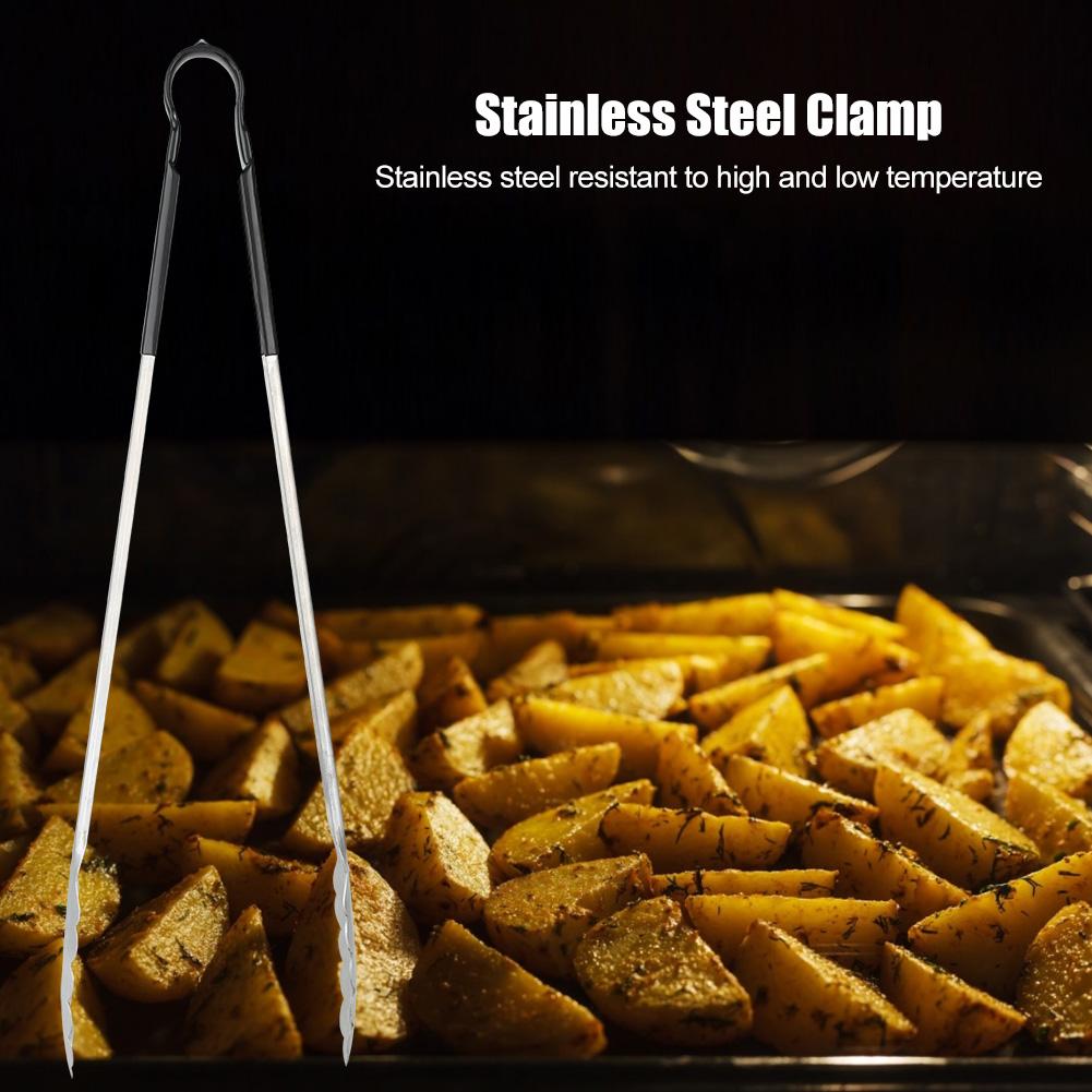Черная ручка из нержавеющей стали для гриля для барбекю, зажим для еды, противоожоговый зажим для барбекю, щипцы для аксессуаров, инструмент