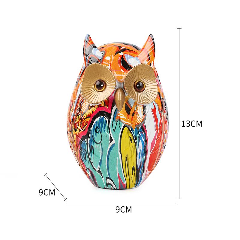 Painted Owl Resin Figurines Nordic Modern Graffiti Animal Sculpture Living Room Ornaments For Home Decor Desk Office Decoration