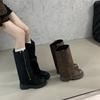 2025 New High Boots Knight Boots Korean Version Round Head Two Wear Side Zipper Leather Martin Boots Women's Thick Heel Short Boots