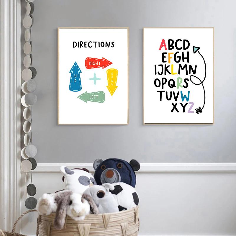 Скандинавские цифры ABC Sun Education, алфавит, форма, цвет, настенная живопись, холст, живопись, постеры и принты, настенные панно, декор для детской комнаты