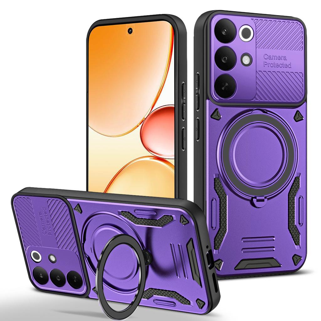 Для Realme C85 Pro 4G Магнитный чехол Ударопрочный ТПУ + ПК Задняя крышка телефона с подставкой