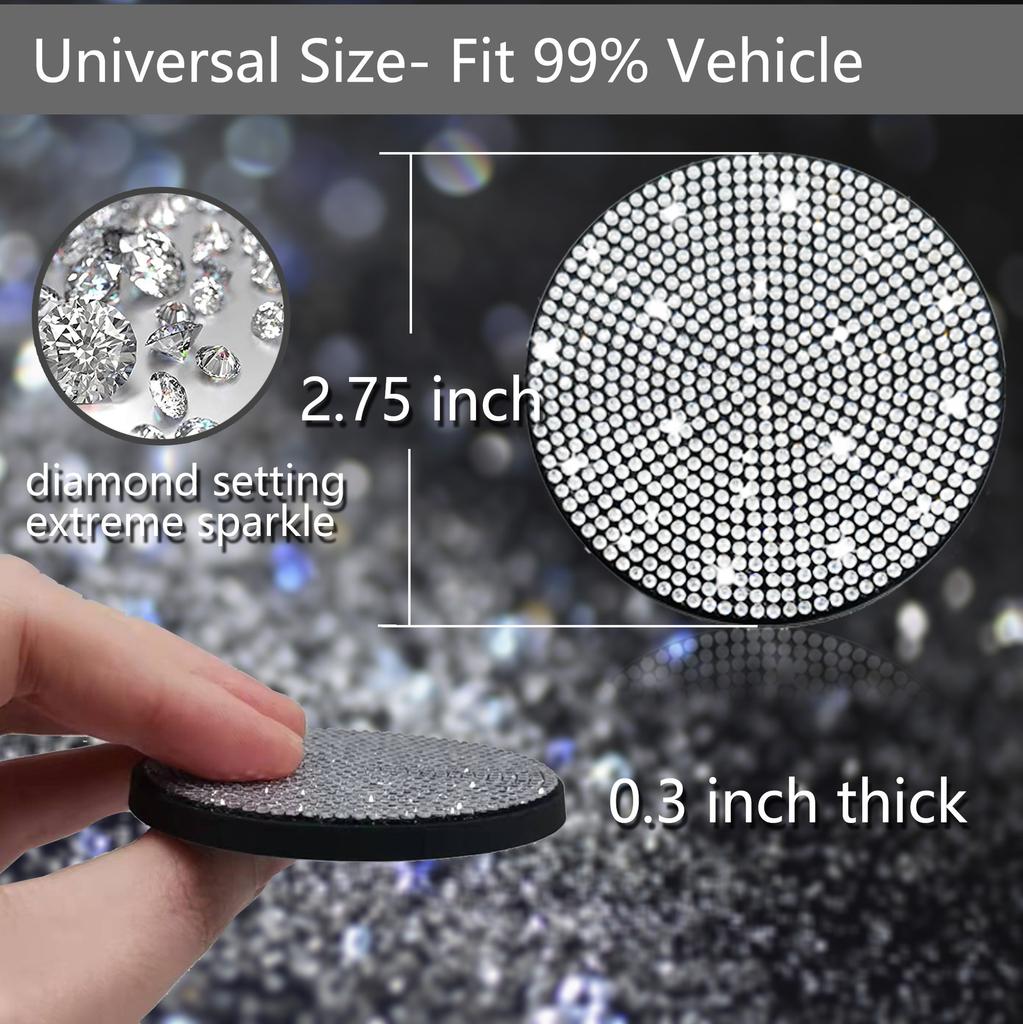 2PCS Diamond Car Coaster Water Cup Slot Non-Slip Mat Silica Gel Pad Cup Holder Mat Car Gadget Bling Car Accessories for Woman