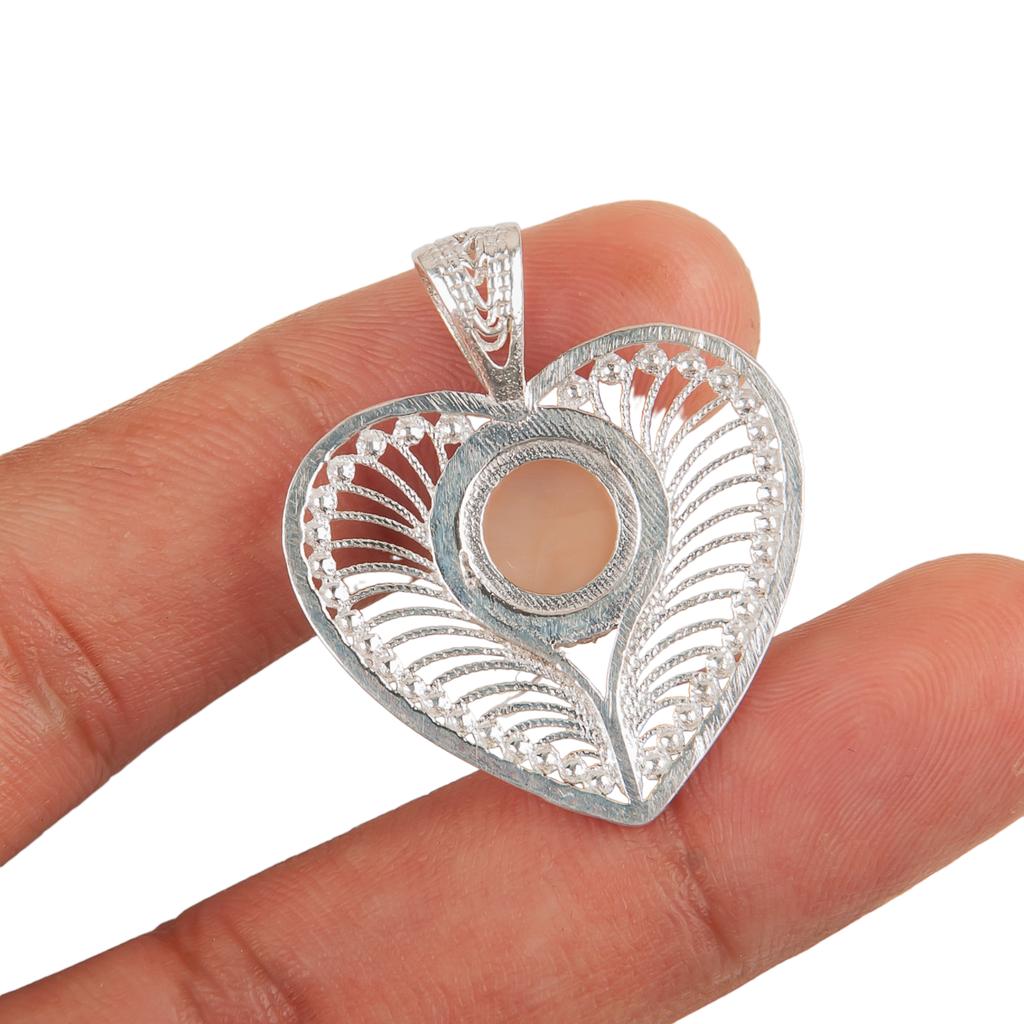 Peach Moonstone Gemstone 925 Sterling Silver Jewelry Handmade Pendant 1.4" Gift CP-15-30