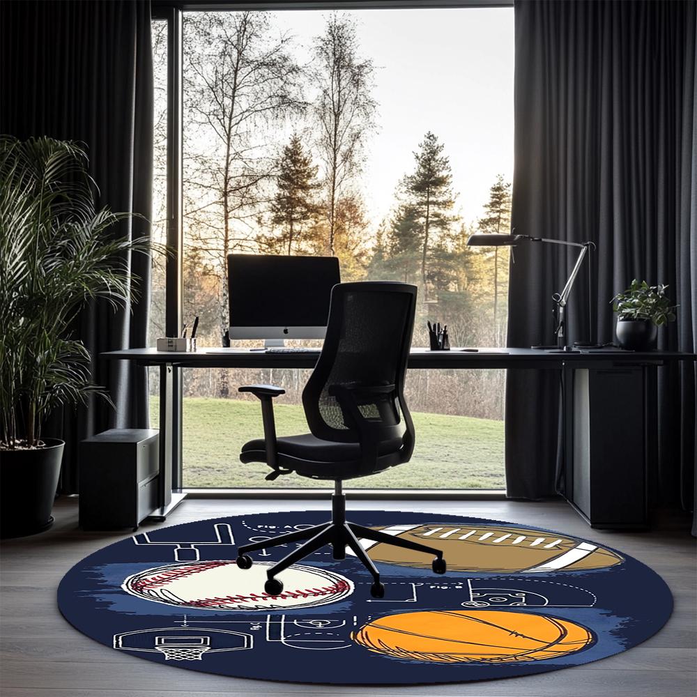 ball sports Printed Round Rug Carpet Chair Rug Area Rug Entryway Doormats,for Office Chair Living Room Bedroom Kitchen Room.