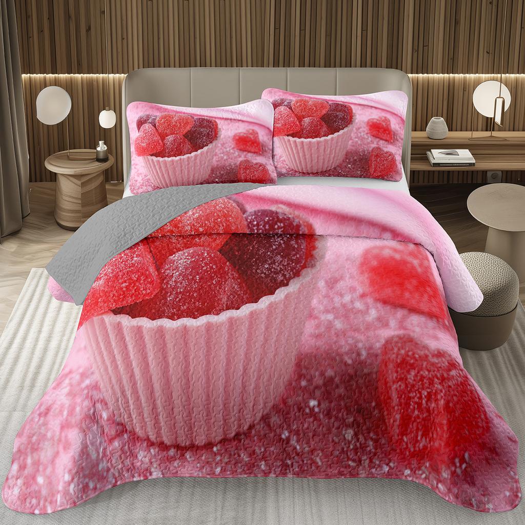 Сладкий Конфетный Комплект Квилтов для Девочек Мальчиков Подростков, Комплект Покрывал на Кровать на Тему Леденцов Кинг Десертное Стеганое Покрывало Мультяшный Стиль Покрывало на Кровать