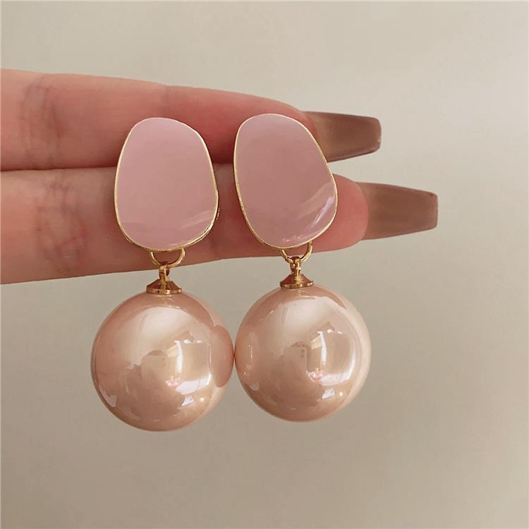 Розовые круглые большие серьги-капли с искусственным жемчугом для женщин, элегантные темпераментные женские французские серьги, висячие серьги-русалочки в стиле принцессы, украшения для ушей
