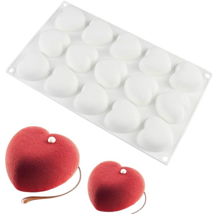 Silicone Heart Shaped Monoportion Mold 15 Nests Desserts Mousses Pralines