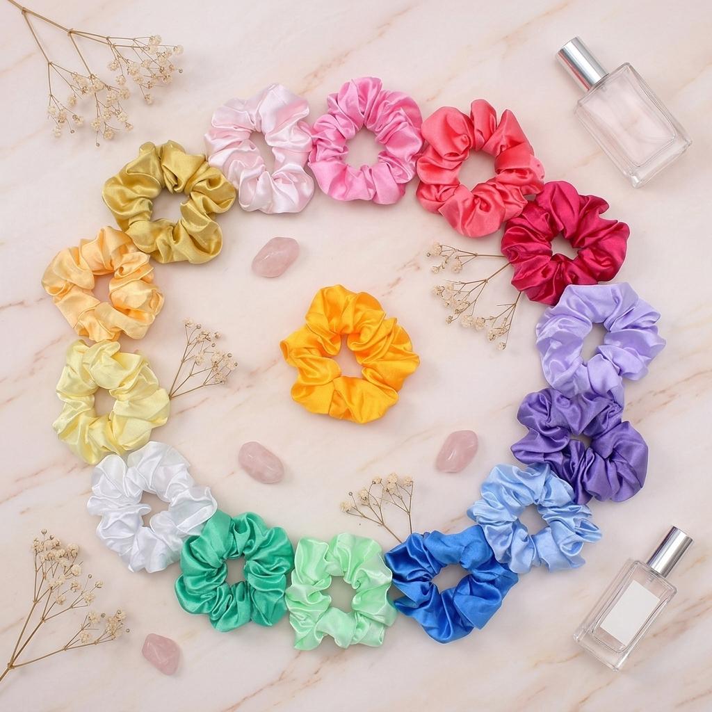 15 Colors Satin Fabric Hair Scrunchies Stylish Elastic Hair Ties For Women