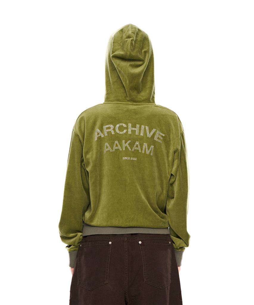 Велюровая толстовка на молнии с камнями Aakam (зеленый)