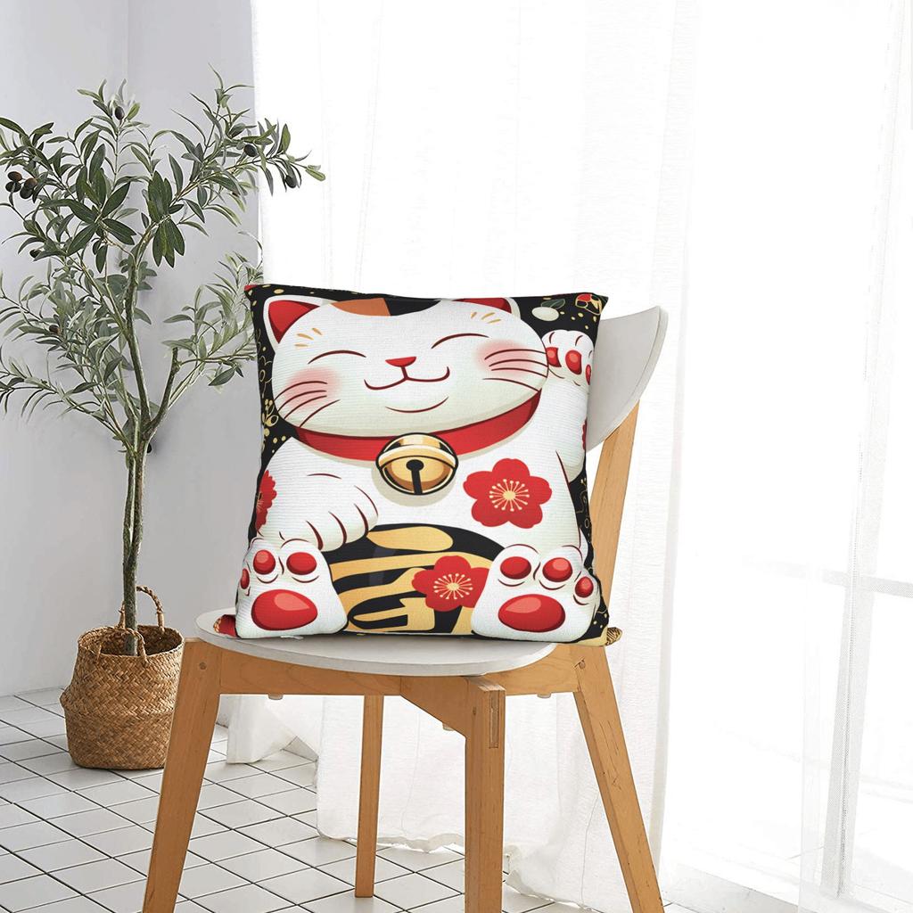 Pillow Case Lucky Cat Money For Shop Soft Pillow Cover For Couch Sofa Bedroom Retro Trendy Pillowcases