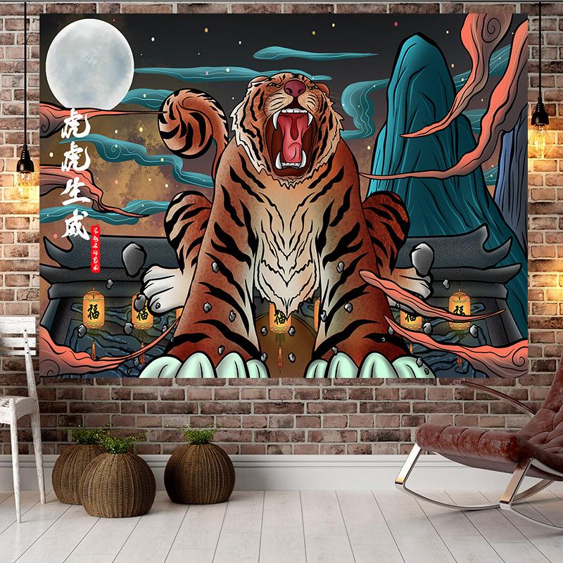Большой гобелен в китайском стиле в стиле тигра, настенный гобелен с геометрическим рисунком, гобелен в стиле хиппи, домашний декор, эстетическое украшение