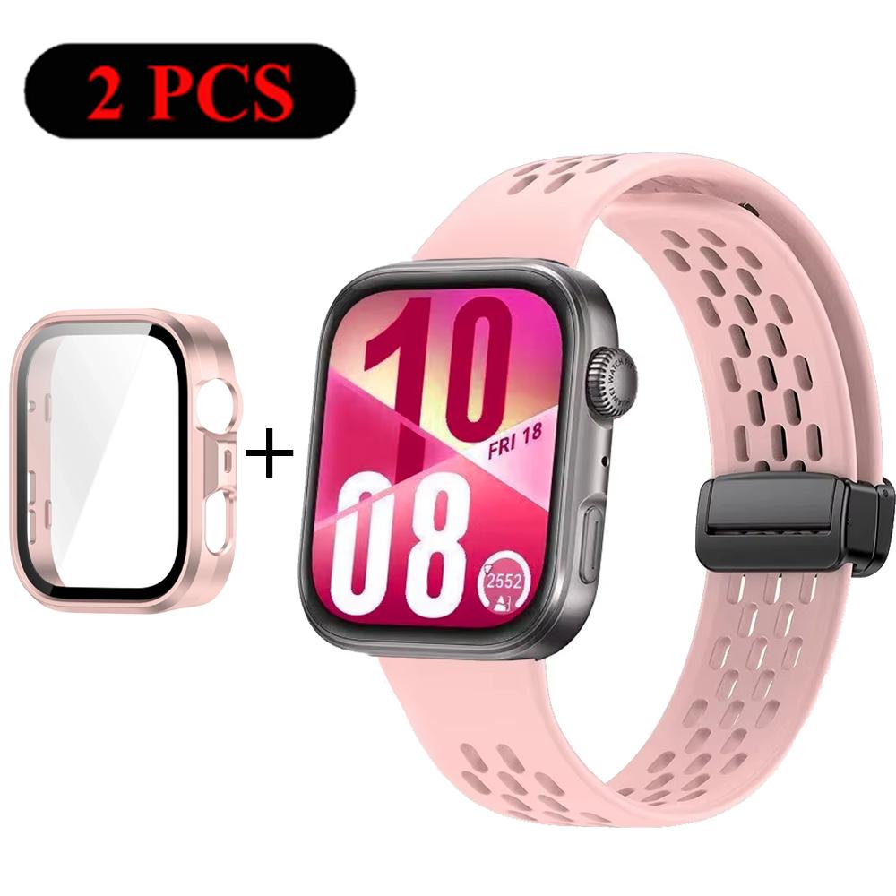 Ремешок+Чехол Силиконовый Ремешок для Huawei Watch Fit 4 Pro Fit 4 Удобный Браслет для Huawei Watch Fit 3 Дышащий Ремешок ПК Оболочка