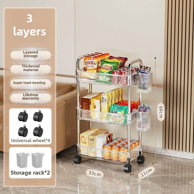 3Tier Clear Storage Cart with Wheels: Multifunctional Rolling Organizer for Home and Office, Ideal for Bedroom, Living Room