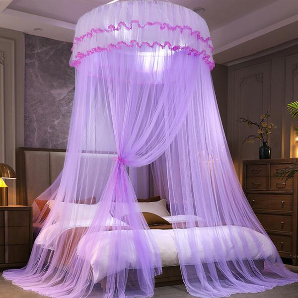 2027 New Dome Ceiling Mosquito Net Fresh Encryption Net Yarn Princess Wind Free Installation Floor Ceiling Mosquito Net high quality