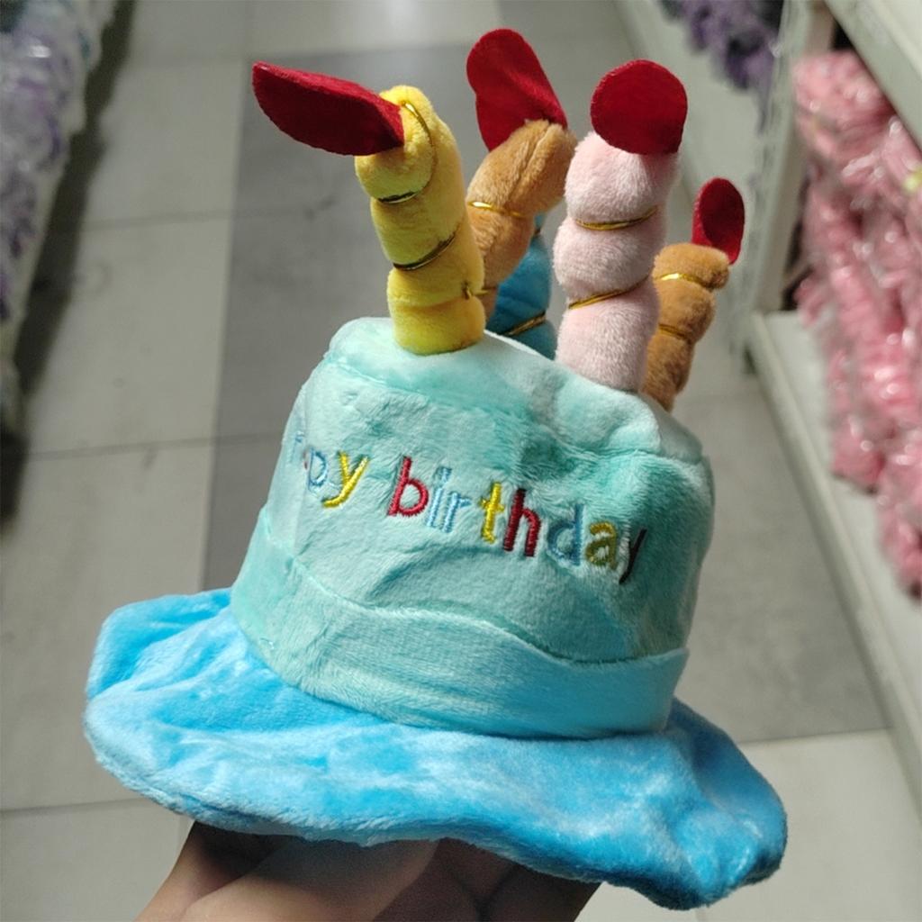 Happy Birthday Cake Hat Cute Fabric Birthday Hat with Plush Candles for Unisex Adult Party Novelty Decorations