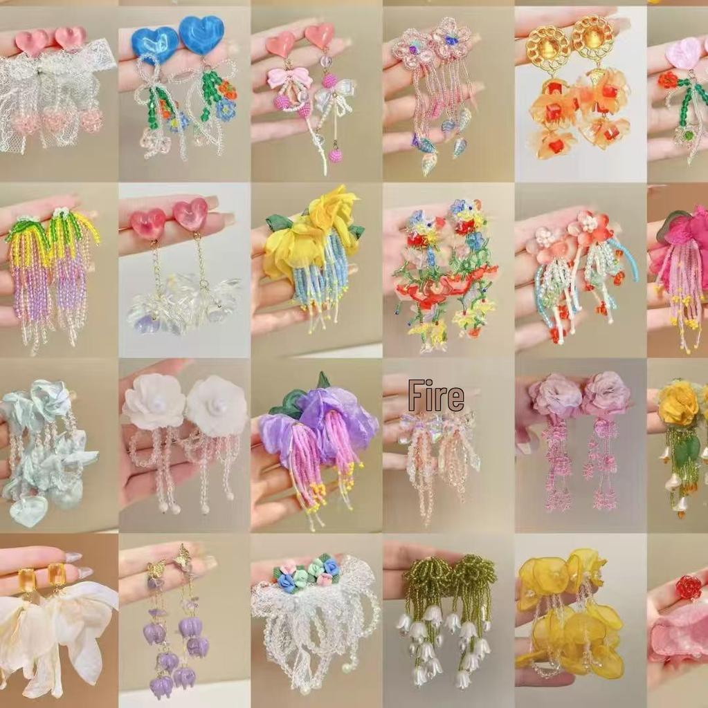 Серьги с кисточками в виде цветов из шифона "Серебряная игла", Милый стиль Мори, Дофаминовый тренд, Универсальные женские серьги