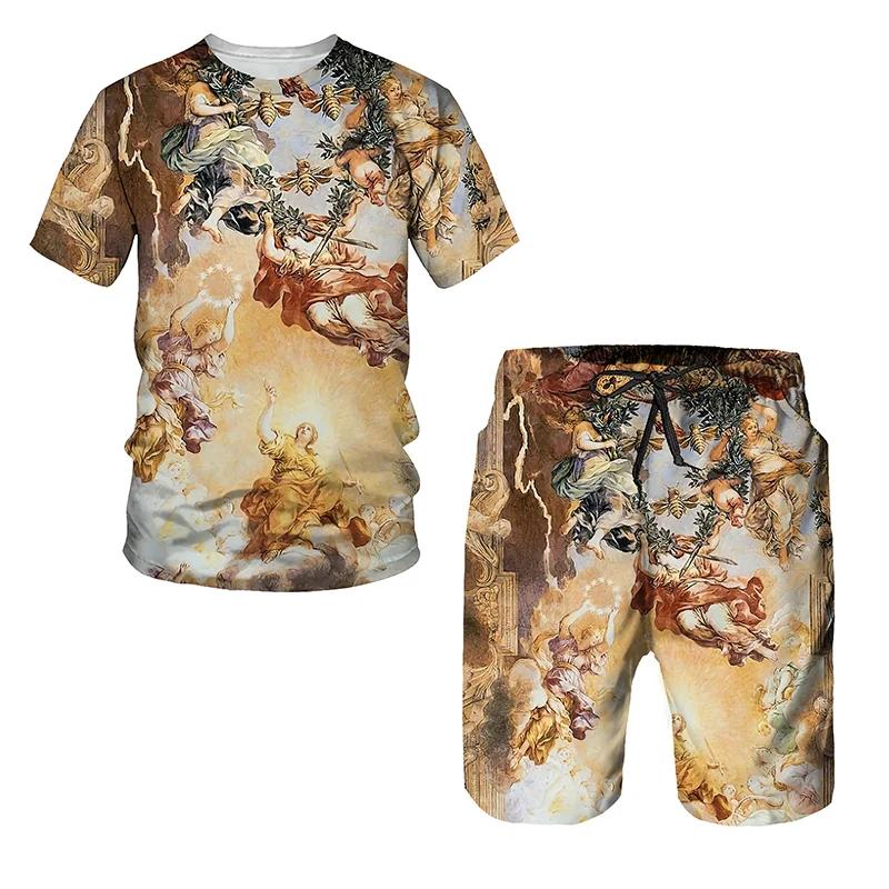 Новые мужские футболки с 3D принтом, шорты, винтажный топ, мужская футболка с короткими рукавами и круглым вырезом, летние комплекты футболок большого размера, мужской спортивный костюм