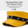PU Leather Baker Boy Cap Metal Chain Decor Flat Top Cap Vintage Beret Hat  Daily Wear