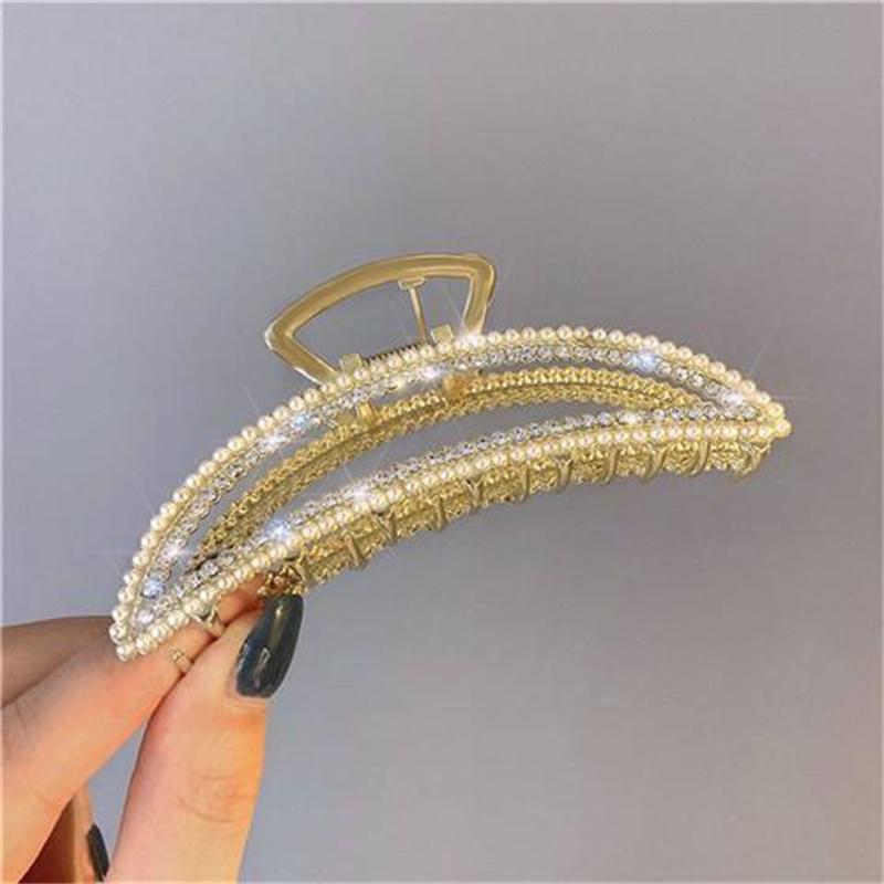 Elegant Metal Rhinestone Hair Claw Gold Color Hollow Geometry Hair Clips for Women Vintage Hairpin Hair Crab Hair Accessories