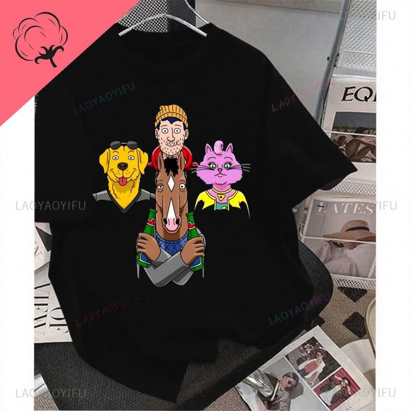 Bojack Horseunisex With Friends Tshirt Unisexs And Unisexs Vintage Classics Cotton Kids Funny Oversided Y2k Clothing Camisa Tee Top