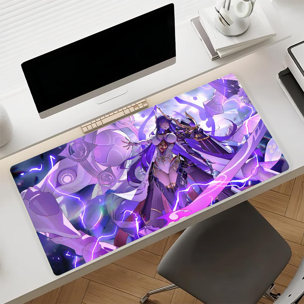 Genshin Impact Raiden Shogun Large Gaming Mouse Pad Nonslip Rubber Base Xxl Deskmat For Laptop Pc Gamer Home Office Decor