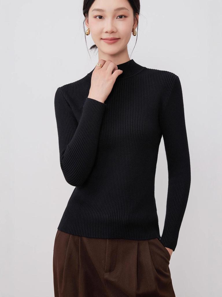 Women's Long Sleeve High-Neck Slim Fit Knit Sweater - 2025 Autumn/Winter Collection