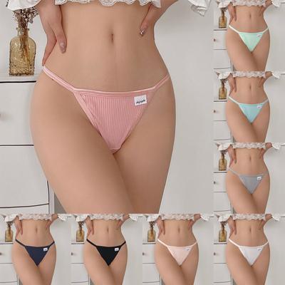 Женские однотонные стринги с низкой талией, бесшовные сексуальные ребристые хлопковые трусики-трусики