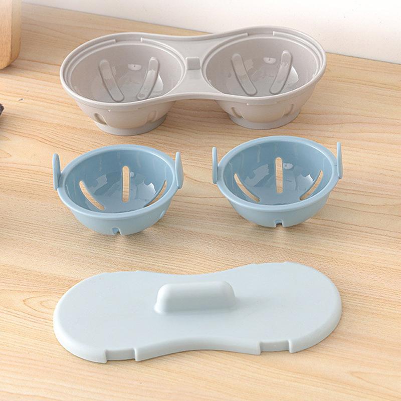 Microwave Double Egg Poacher Maker Poached Eggs Cooker Steamer Dishwasher Heat Resistant Microwave Egg Poacher Kitchen Gadget