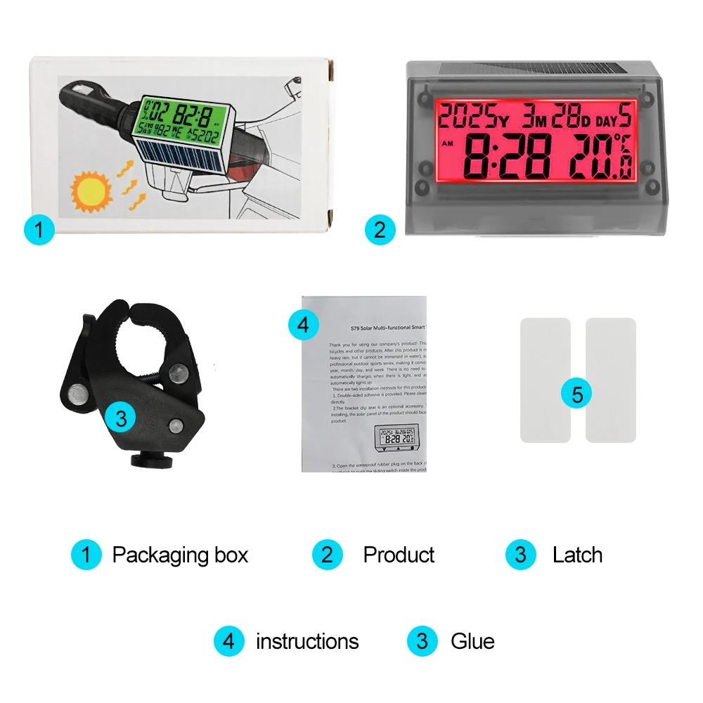 Мотоциклетные часы на руль Солнечные автомобильные часы Термометр на приборную панель Светодиодный цифровой дисплей Время с подсветкой Аксессуары для мотоциклов