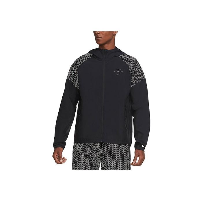 Nike Essential Run Division Flash Logo Reflective Print Running Jacket Men Jackets Black CU7871-010