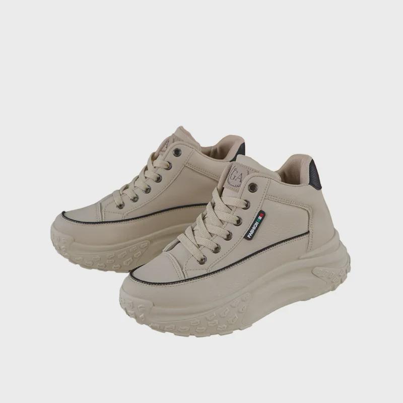 Высокие белые кроссовки на платформе 2023 года выпуска: Модный корейский стиль для женщин