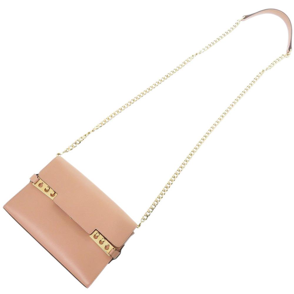 Used AUTHENTIC DELVAUX Chain Shoulder Bag Tempate Beige Leather