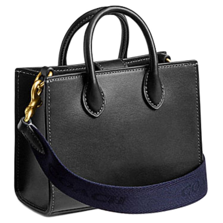 Coach Ace 17 Сумка-тоут из телячьей кожи с принтом «Каретный узор» Изысканная сумка для покупок на плечо или через плечо Маленькая женская сумка-тоут Черная CT889-B4BK
