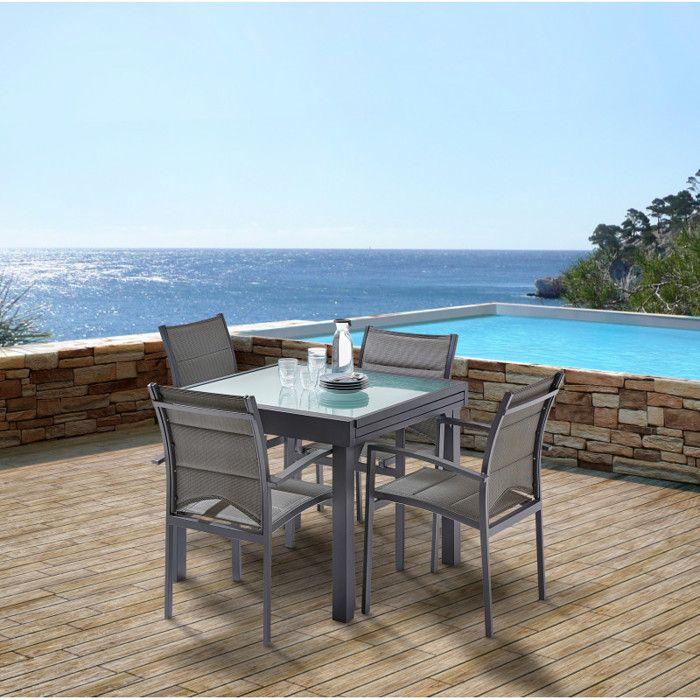 Garden Furniture Set Modulo T 4 / 8 + F 4 Full Glass Anthracite Grey Wilsa Garden