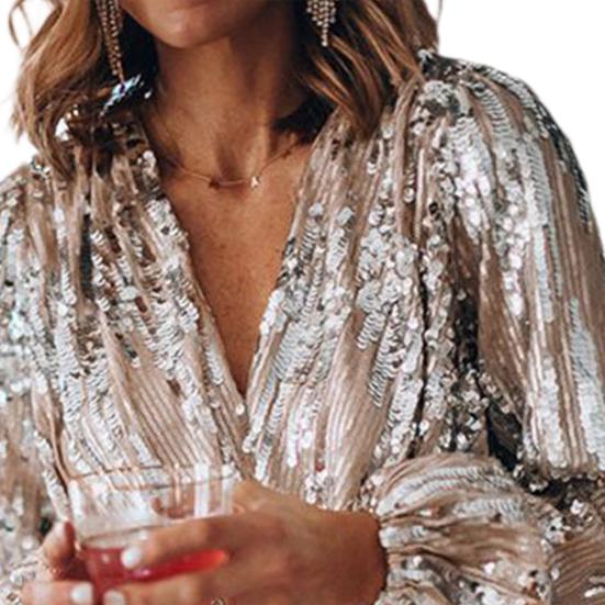 Весенняя блузка с V-образным вырезом и рукавами-фонариками, полиэстер, женская, для