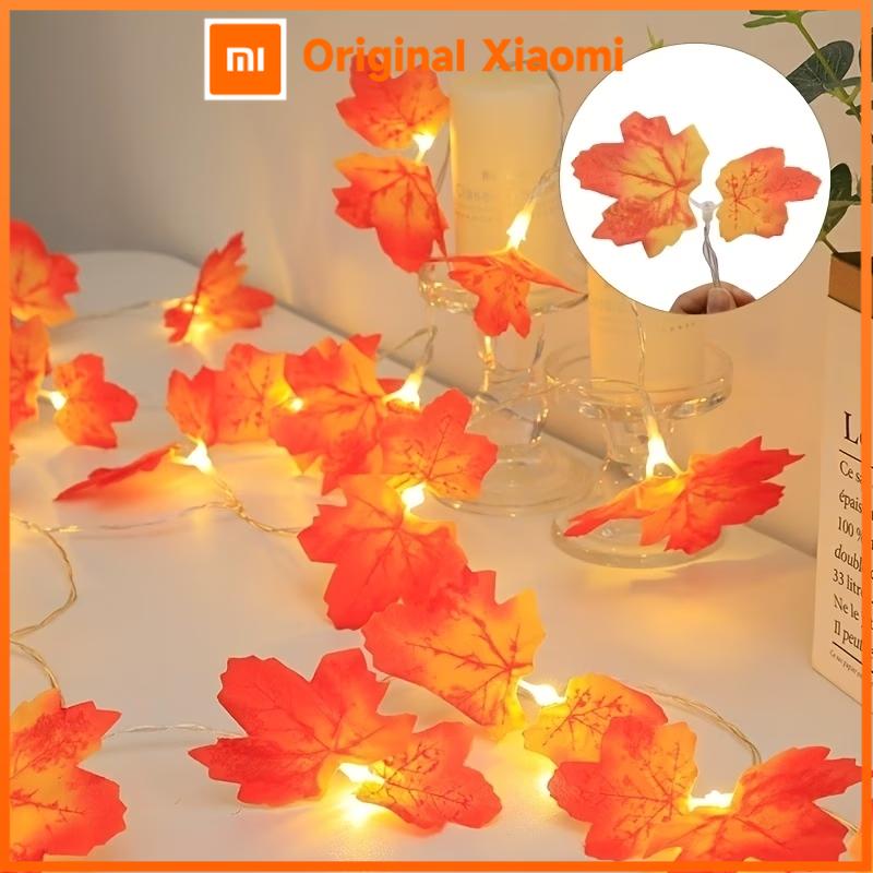 Xiaomi 1pc LED Battery Powered Double Red Maple Leaf Halloween Fall String Light Good Gift Perfect For Home Bedroom Park Patio Decor
