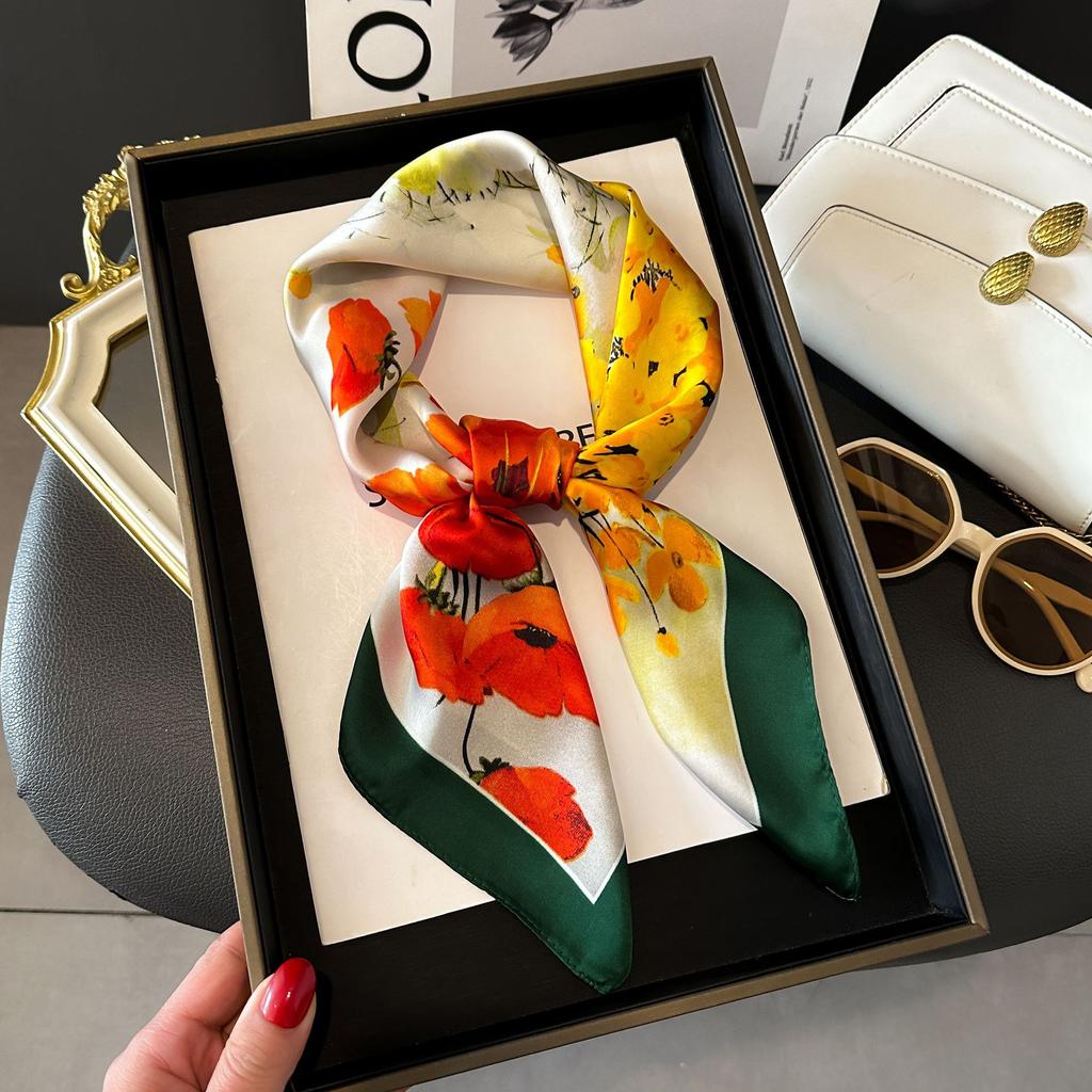 Spring And Summer Satin Long Scarf For Women Sunscreen Shawl Fashionable Beauty Scene Satin Long Scarf Versatile Travel Scarf