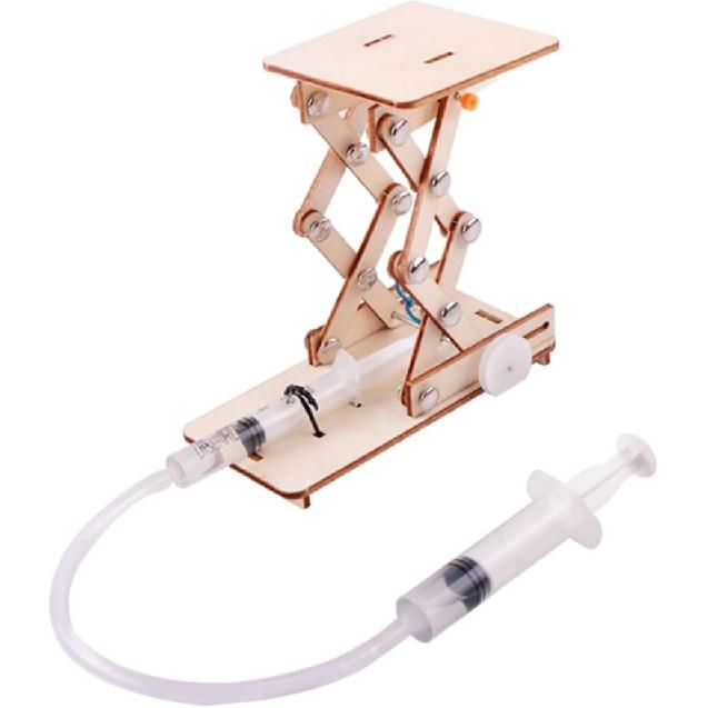 Toyvian Creative Science Toy for Kids, Wooden Hydraulic Lift Model Assembly Puzzle, Educational DIY Mechanical Kit, Stem Learning Toy for Boys and