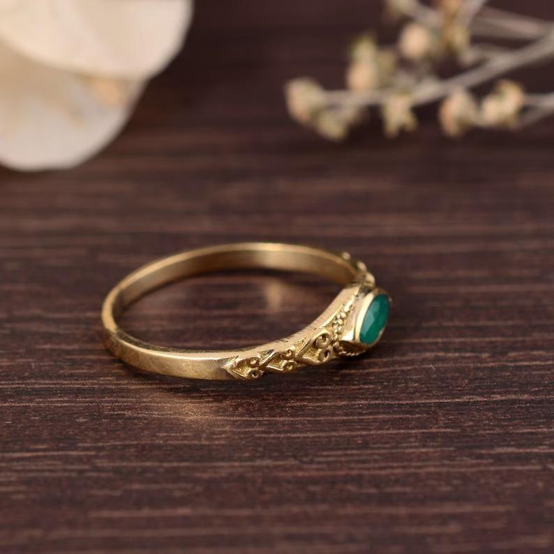 Дизайнерское кольцо ручной работы с зеленым ониксом, позолоченное, серебряное кольцо 925 пробы, богемное кольцо, штабелируемое кольцо, уникальный подарок, обручальное кольцо