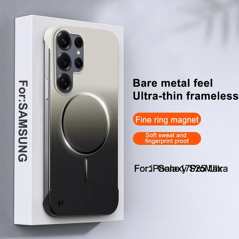 Безрамочный Магнитный Чехол для Телефона Magsafe для Samsung Galaxy S26 Ultra S25 Edge S24 S23 S22 Plus Градиентный Цвет Мягкая Задняя Крышка
